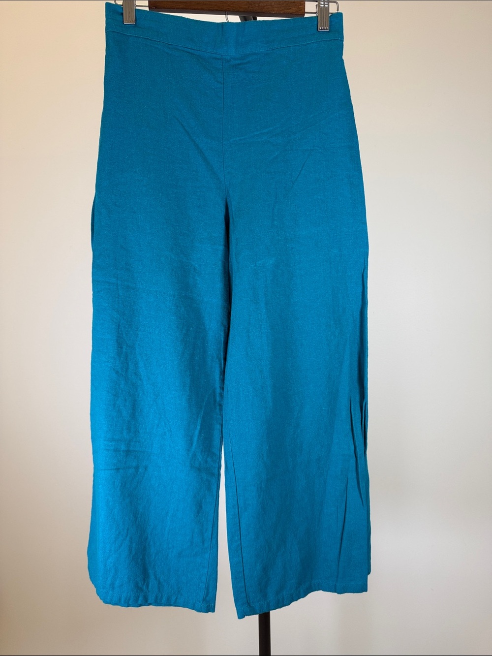 Jules & Leopold Teal Blue Linen Blend Wide Leg Crop Pants - Size SP